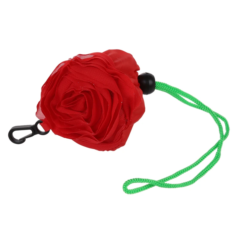 

Green Leaves Rose Foldable Red Shopping Bag Handbag