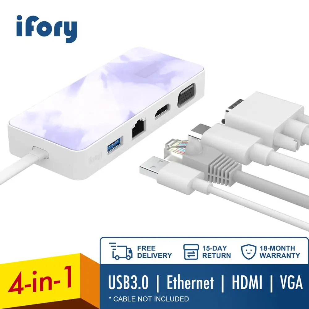 

iFory USB Type C Hub to HDMI/VGA Multi USB 3.0 Ethernet Power Adapter For MacBook Pro Air Accessories USB-C USB HUB