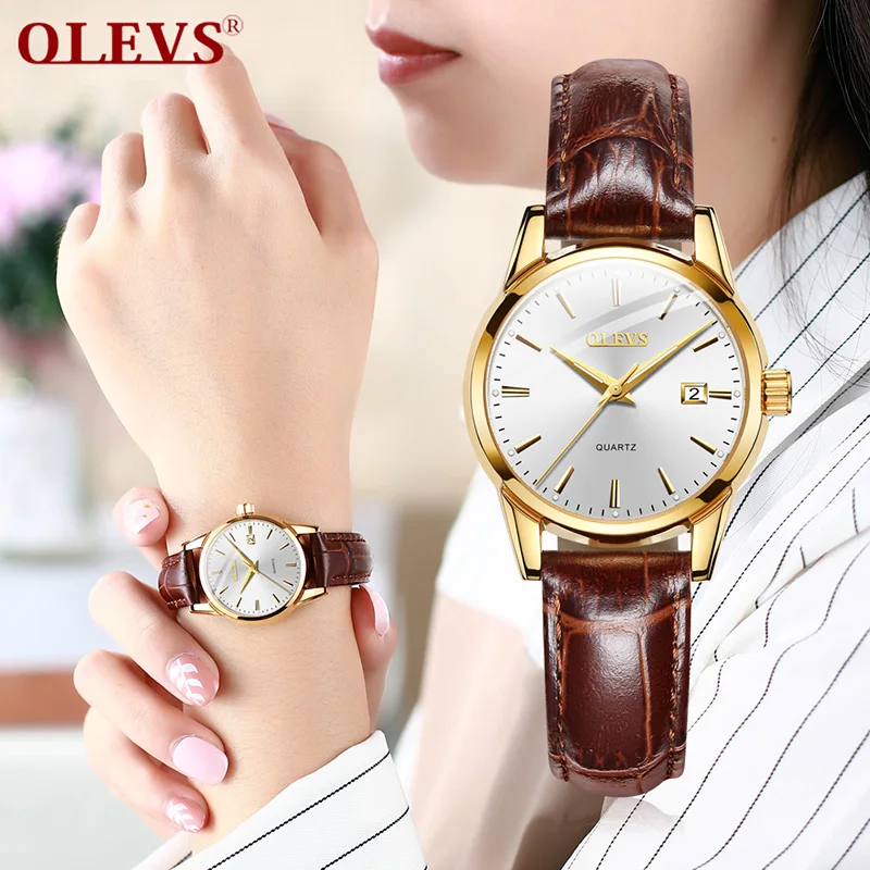 OLEVS Couple Watch Top Brand Luxury Quartz Men Women Watches Fashion Business Clock Leather Wristwatch Reloj Hombre Montre Femme