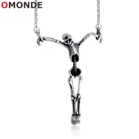 punk skeleton skull pendant necklaces stainless steel 60 cm long link chains for men biker fashion vintage hip hop rock jewelry