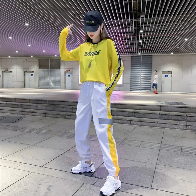 8895 white yellow Модные женские брюки в стиле хип-хоп, свободные штаны-шаровары с высокой талией, женские узкие брюки в стиле хип-хоп, повседневные брюки - Цвет: 8895 white yellow