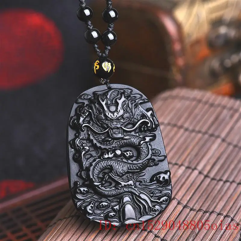 Ожерелье с бусинами из натурального черного обсидиана ручная работа кулон в виде