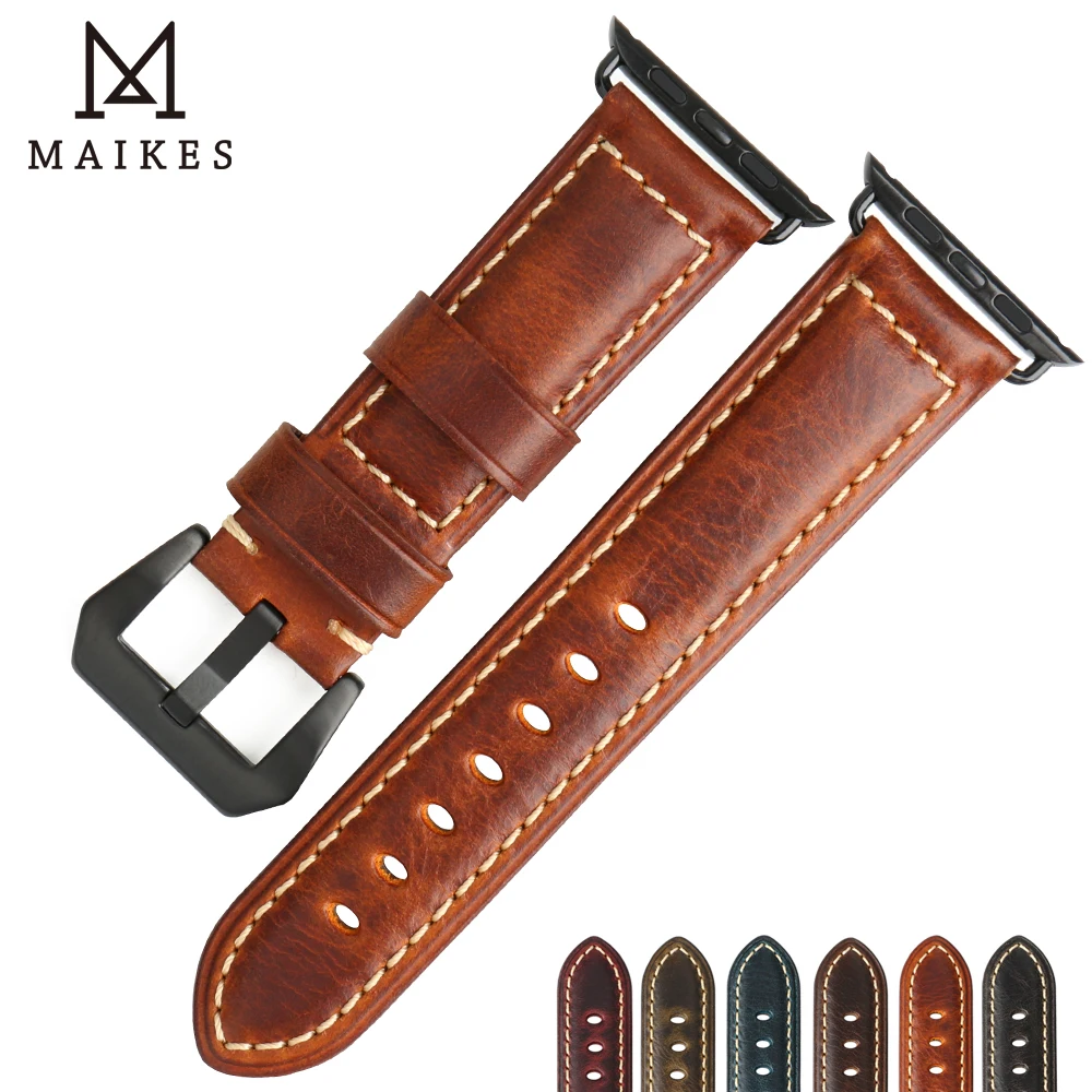 

MAIKES High Quality Watch Accessories Genuine Leather Watchband for Apple Watch Band & Apple Watch Strap 38mm 42mm Series 1 - 3