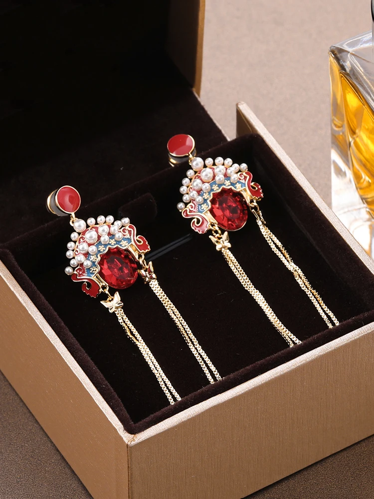 Трендовые длинные висячие серьги с кисточками в китайском Пекинском оперном