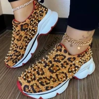 2021 sneakers women vulcanized woman rivet sports shoes female platform wedges ladies leopard casual slip on footwear plus size
