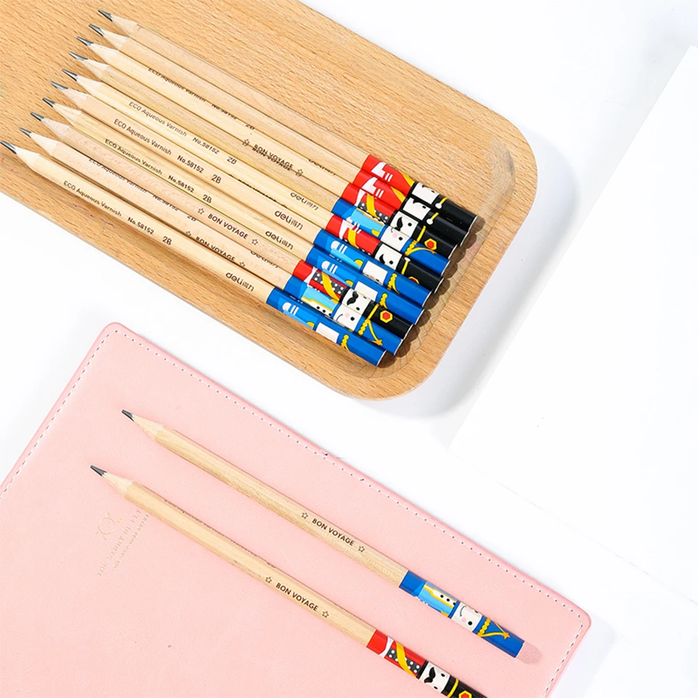 

12pcs/pack Deli Children Pencils Writing Pencil Sketch Drawing Hexagonal Pole 2B/HB Mon-toxic Cartoon Pencil Student Stationery
