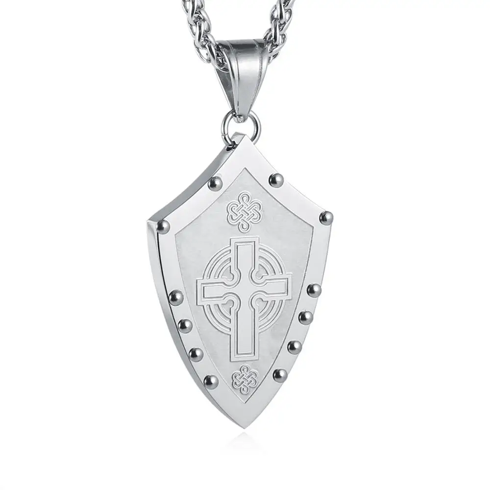 HZMAN мужские воины средневековый щит Кельтский Узел Ирландский Крест из нержавеющей стали кулон ожерелье
