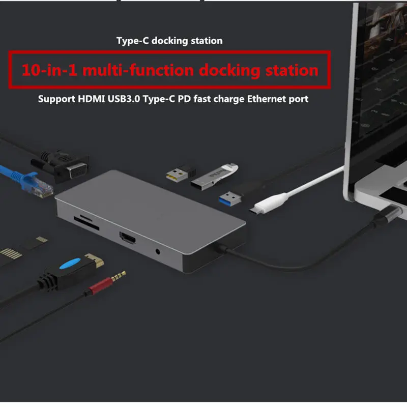 10 в 1 USB Расширительная док станция USB3.0 SD TF HDMI VGA 3 5 мм аудио Ethernet интерфейс для huawei