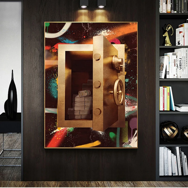 

Abstract Paintings Gold Bar Paper Money Wall Art Safe Box Canvas Paintings Posters And Print Wall Art in Livingroom Decor Home