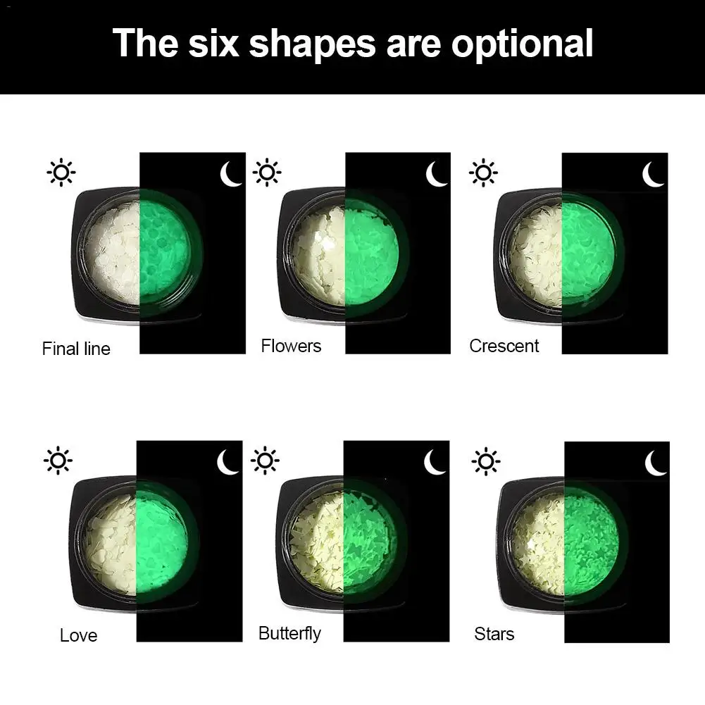 Светящиеся Блестки для ногтей профессиональный набор наклеек 6 комплектов