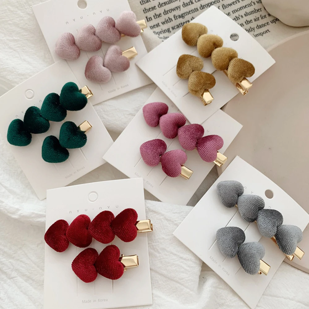 1 комплект Женские винтажные бархатные заколки в форме сердца корейские