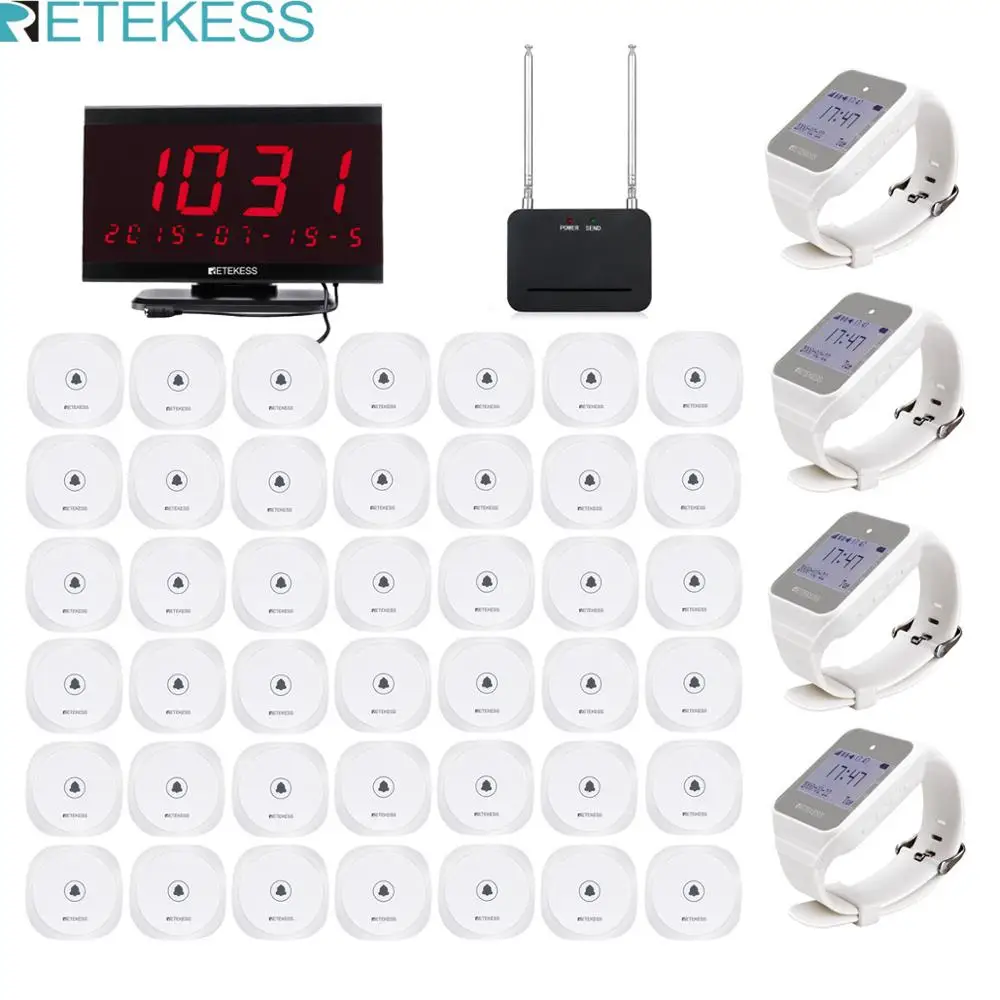 Retekess Wireless Waiter Restaurant Pager 40 TD017 Call Button+4 TD108 Watch Receiver+Receiver Host+Signal Amplifier Repeater