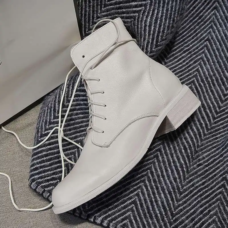 Lenkise/зимняя обувь из натуральной кожи с круглым носком на среднем каблуке Женские