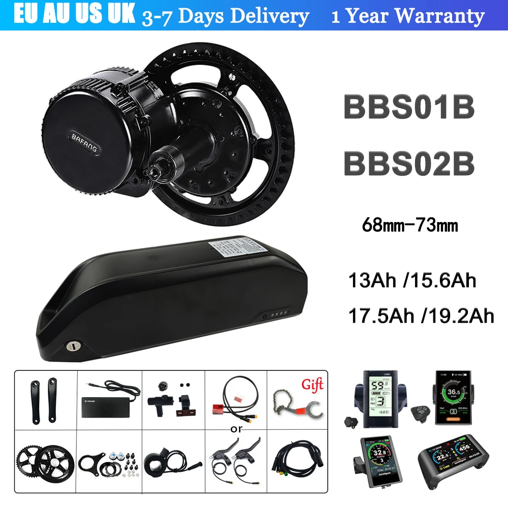 

BAFANG BBS01B/BBS02B/BBSHD 36V/48V/52V 250W/350W/500W/750W/1000W Mid Drive Motor Electric Bike Conversion Kit with Battery