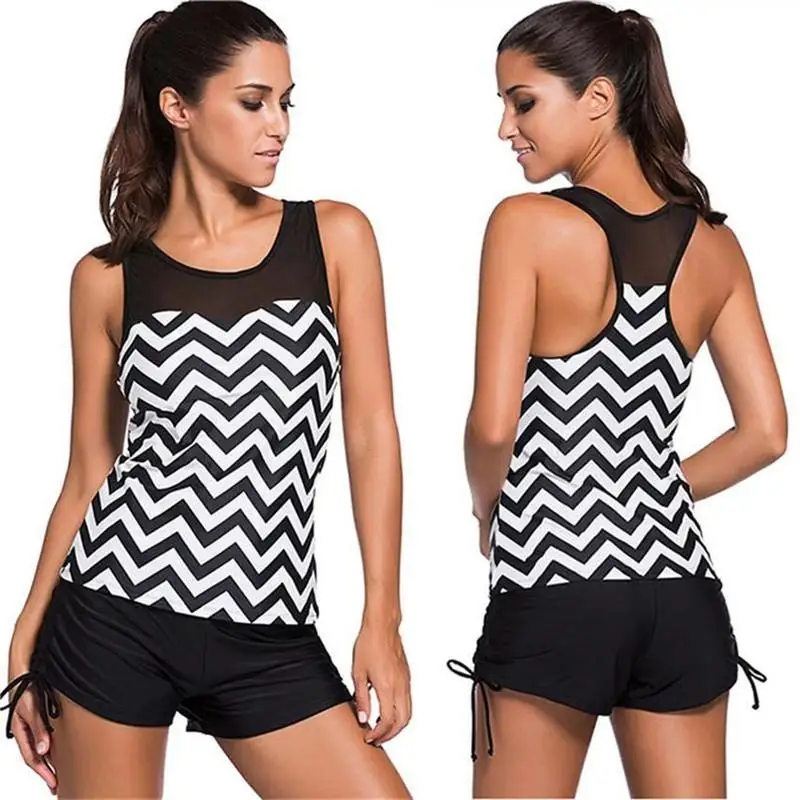

Women Hollow Out Striped Swim Suit Tankini Set Swimsuit Two Piece Swimwear Holiday Beach