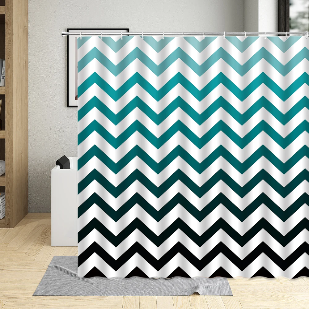 

Wave Stripe Shower Curtain Black White Geometric Personality Printing Hanging Curtains Waterproof Wall Decoration With Hooks