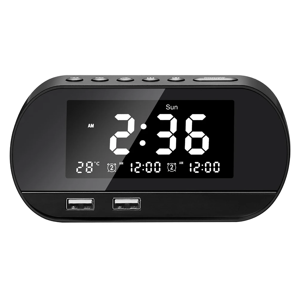 snooze function fm raido electronic dual usb office phone charger perpetual calendar large screen alarm clock home lcd display free global shipping