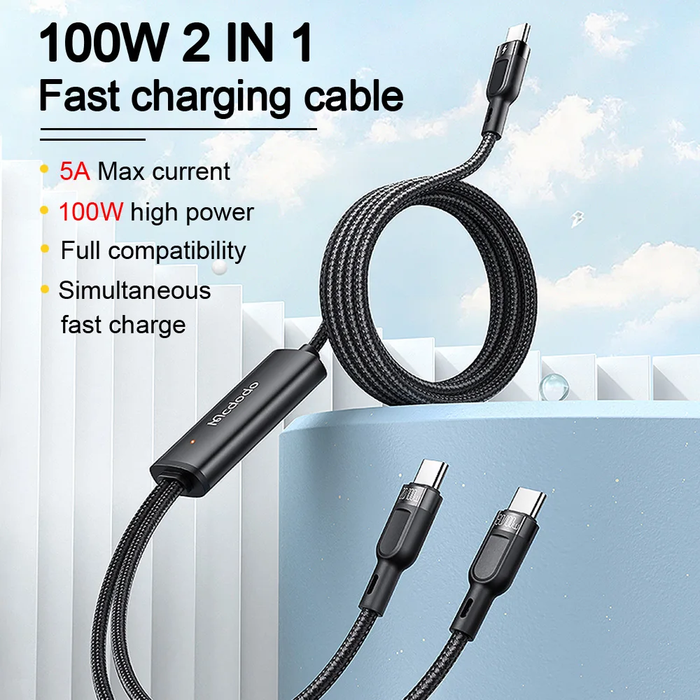 mcdodo 2 in 1 pd 100w type c cable fast charging for samsung xiaomi huawei flat laptop macbook pro usb c phone charge data cord free global shipping