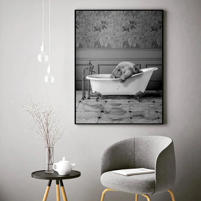 Животное в ванной плакат слон плакаты с изображением жирафа и принтами пузырь