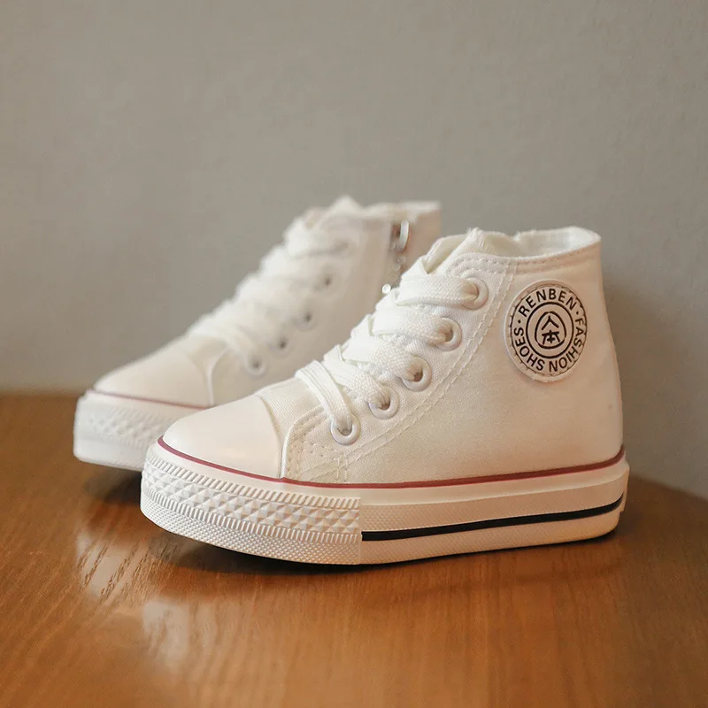 2021 new Spring autumn boys girls shoes White High top Solid fashion Kids children canvas sneakers 4 colors 25-37 | Детская одежда и