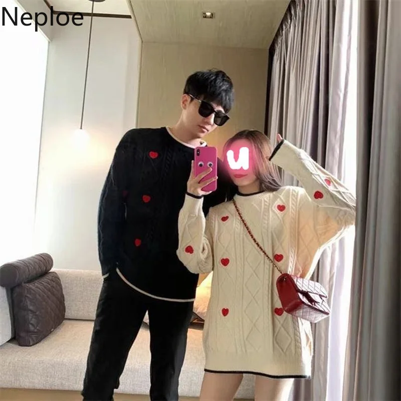 

Sweater Women Autumn Clothes O-neck Embroidery Knitted Pullovers Oversized Tops Mujer Streetwear BF Jumper Pull Femme