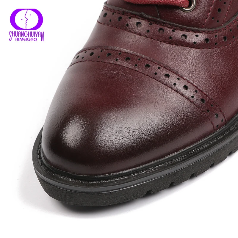 

AIMEIGAO Spring Summer Women's Derby Shoes Office Style Lace-Up Thick-Heels Oxford Ladies Shoes Fashion Casual Brogue Shoes