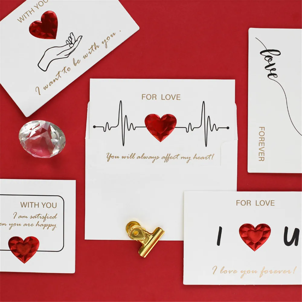 

6 Styles Solid Red Heart Greeting Wedding Invitation Valentine's Day Card With Envelopes Romantic Letter I Love You Forever