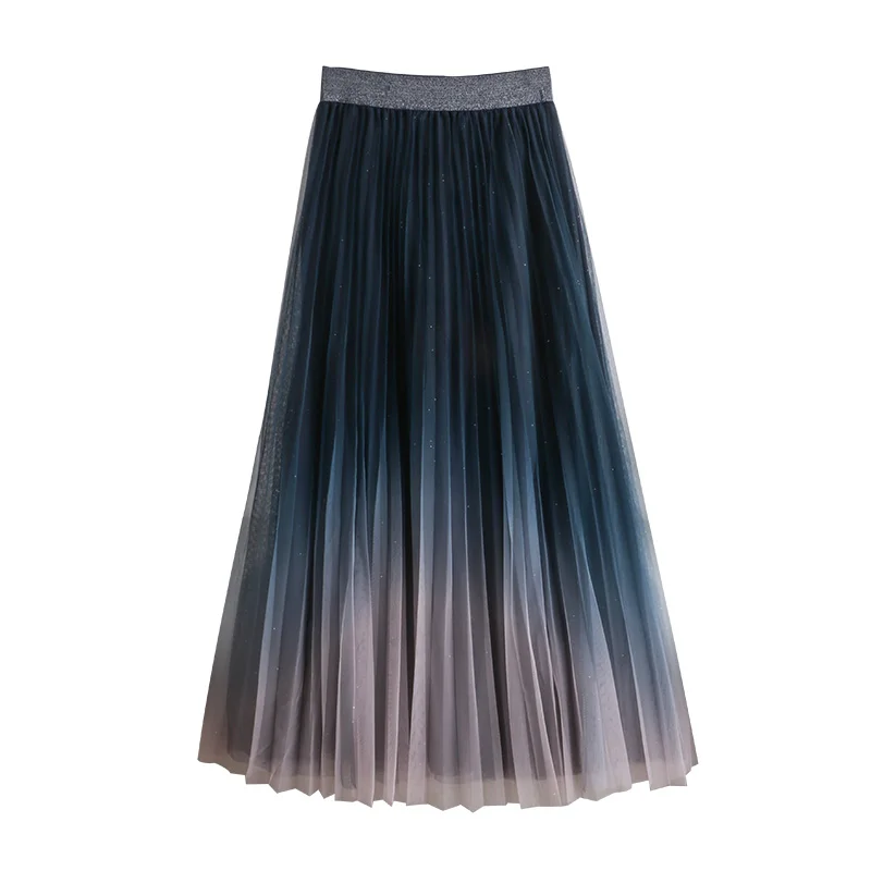 

mesh pleated women skirts 2020 summer new high waist A-line knee-length casual all match female skirts top quality