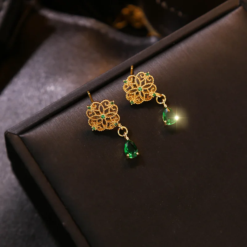 Новый стиль барокко зеленый кубический циркон капля кулон серьги для женщин