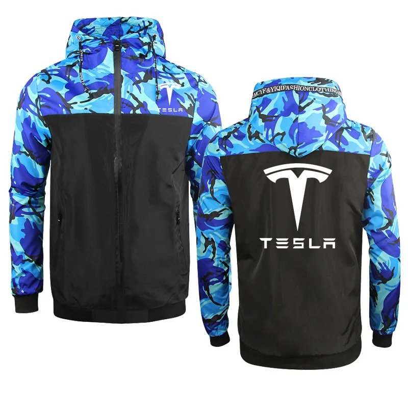 

Мужская толстовка с капюшоном Tesla с принтом логотипа автомобиля, Повседневная хлопковая камуфляжная куртка на молнии в стиле хип-хоп Харадз...