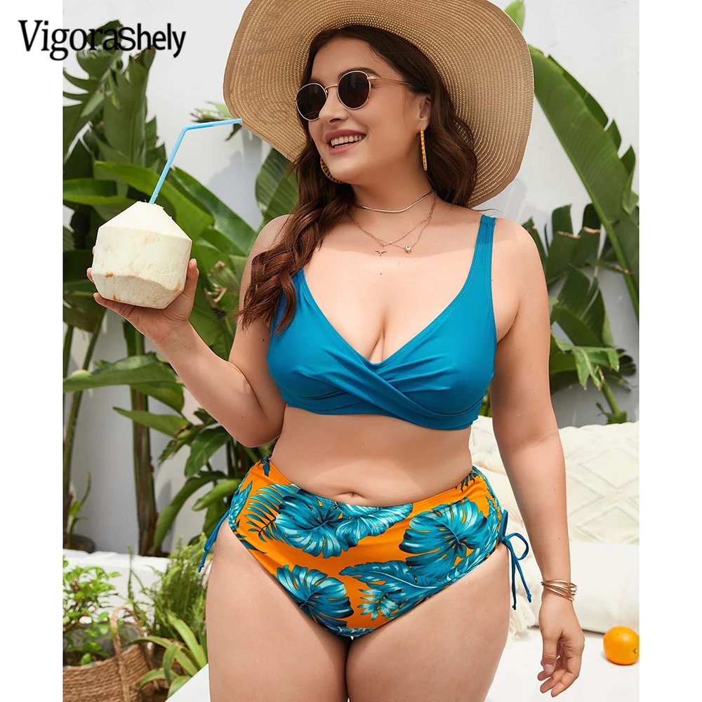 

Бикини Vigorashely с принтом листьев, сексуальные купальники с ремешками, женские купальники 2021 с пуш-ап, купальный костюм с высокой талией, бикин...