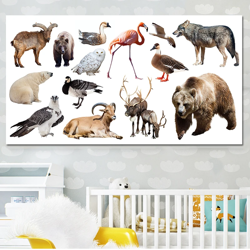 Постер для детей полярный медведь слон Антилопа Орл животные детская комната