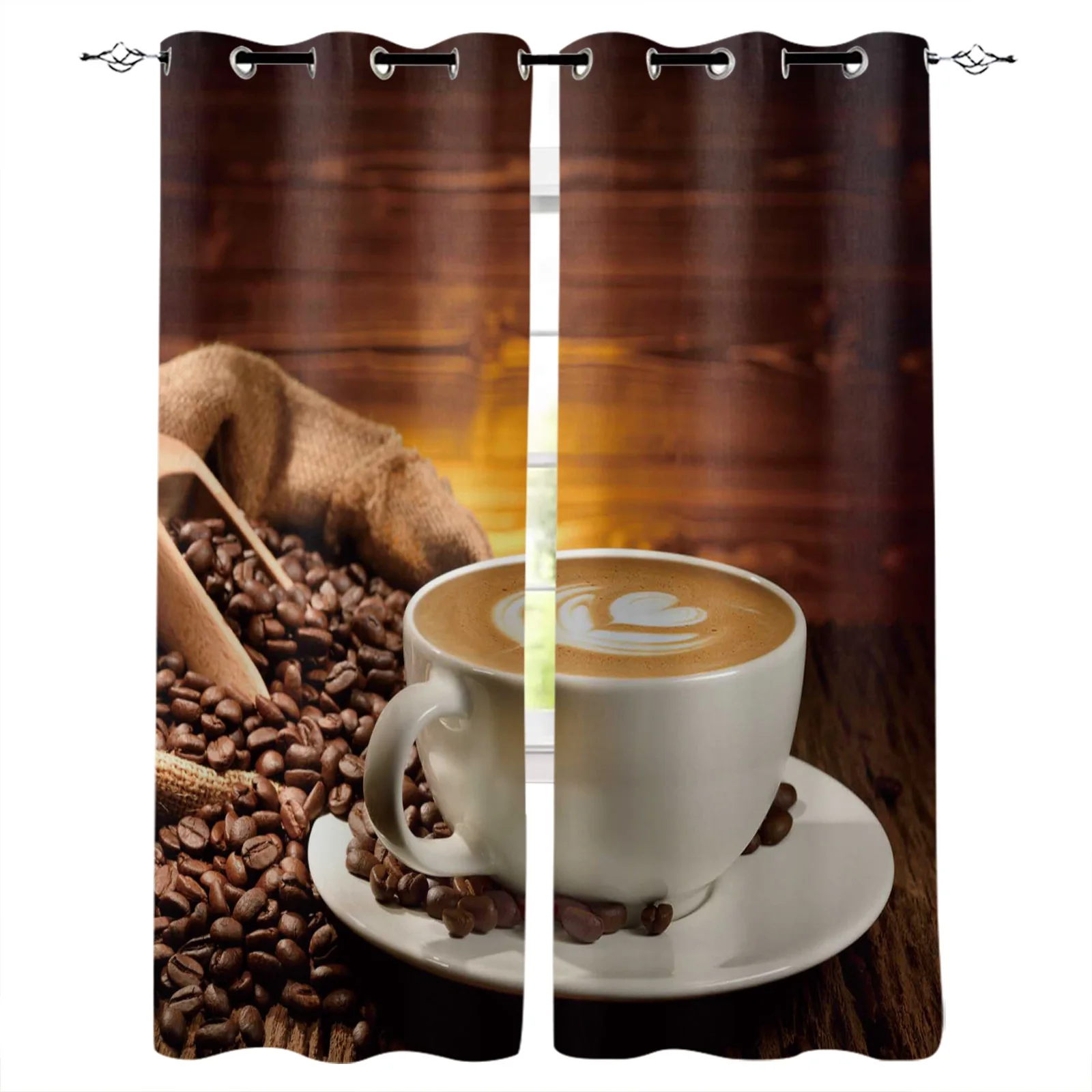 Coffee Cup Coffee Beans Curtains For Bedroom Living Room Modern Kitchen Windows Curtain Home Decoration Drapes