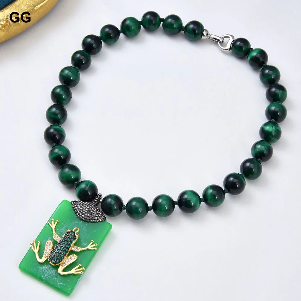 GG натуральный зеленый тигровый глаз ожерелье прямоугольник нефрит Cz насекомых