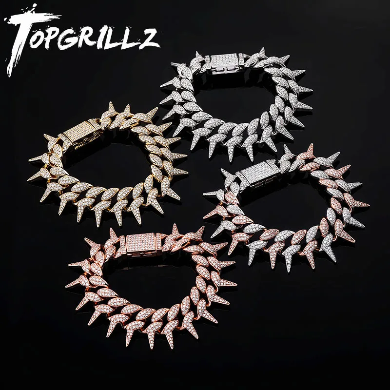 Мужской кубинский браслет TOPGRILLZ с шипами Ювелирное Украшение в стиле хип хоп