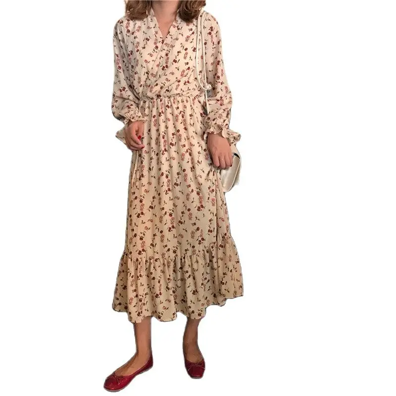 

Женское шифоновое платье с длинным рукавом, винтажное платье с цветочным принтом, модель m98 на весну и осень, 2022