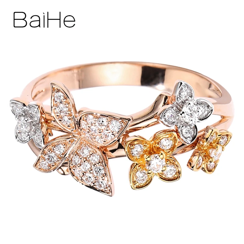 BAIHE Solid 14K белый+ желтый+ розовое золото Сертифицированный 0.24ct натуральные Алмазы обручальные женские модные ювелирные изделия Подарочное кольцо