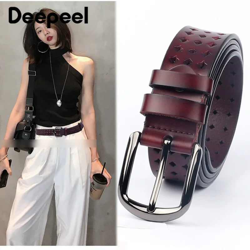 Новинка! Ажурные женские кожаные ремни Deepeel 1 шт. 115/120 см 35 мм мужские и с пряжкой