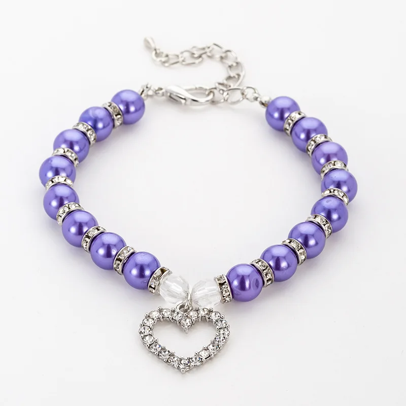 purple Модный ошейник для щенка, собаки, кошки, жемчужное ожерелье для домашних животных, аксессуары для любви, бриллианты, домашние животные, собаки, ошейник для кошек и поводков, ювелирные изделия - Цвет: purple