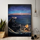Настенные картины с изображением ночного медведя, забавные плакаты с животными, картины для гостиной, домашний декор