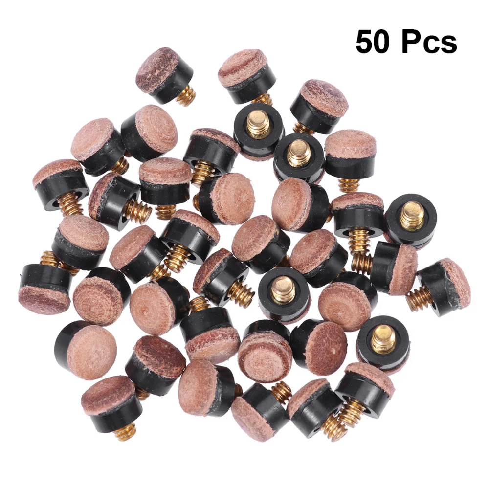 

50pcs 10mm Screw-on Pool Cues Tips Replacement Professional Billiard Balls Repair Tool Snooker Game Club Accessory (Brown)