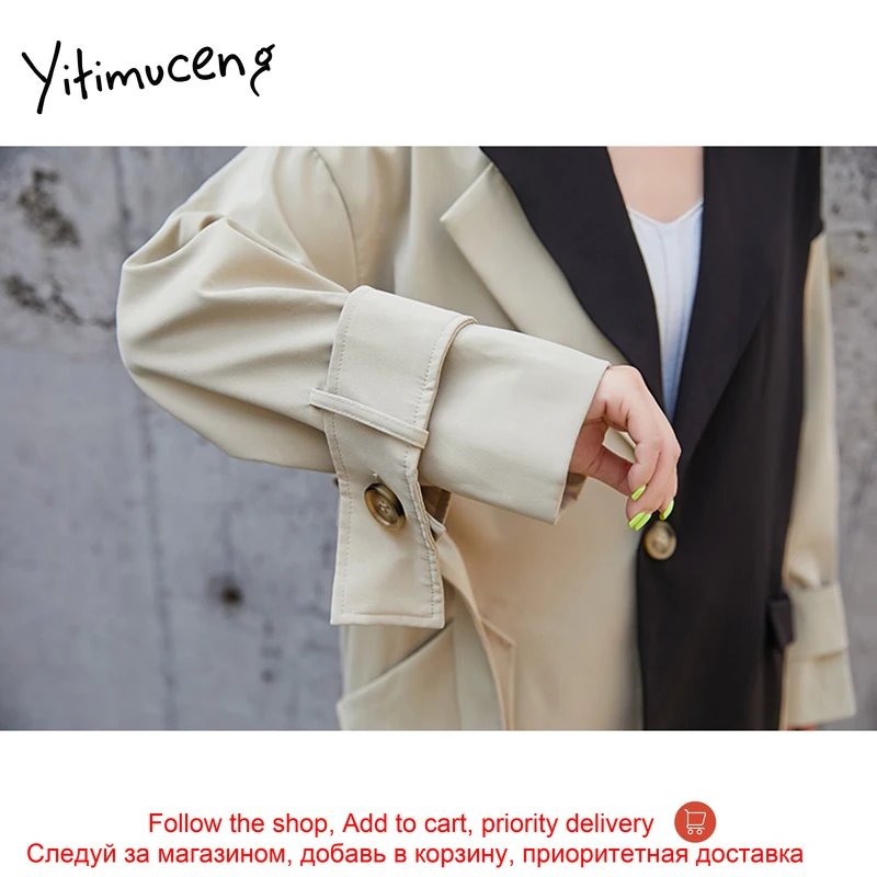 

Yitimuceng Trench Coat for Women Winter Clothes Jacket Long Fashion Designer Vintage Streetwear Winter Autumn Spring Patchwork