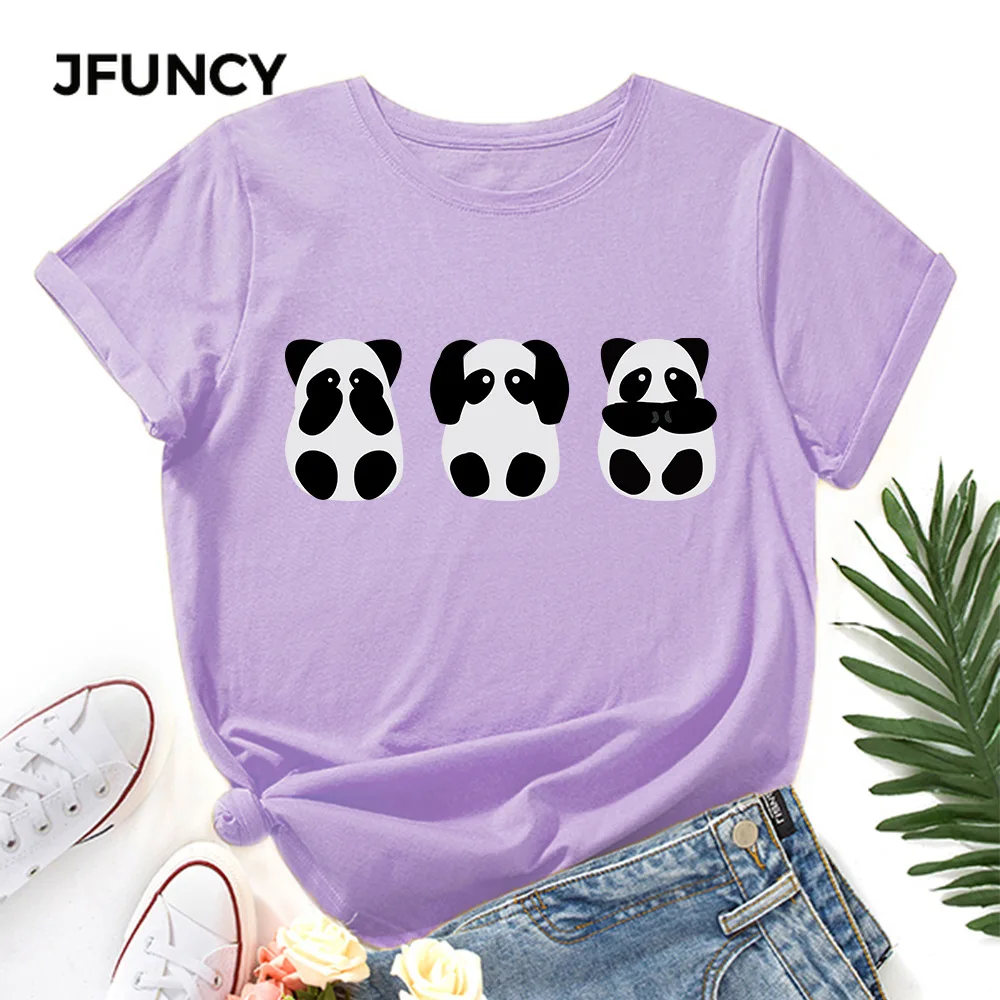 JFUNCY Oversize Women's Tops Cute Panda Print Harajuku Tshirt Female Shirts Summer Casual Short Sleeve Basic Tee Cotton T-shirt