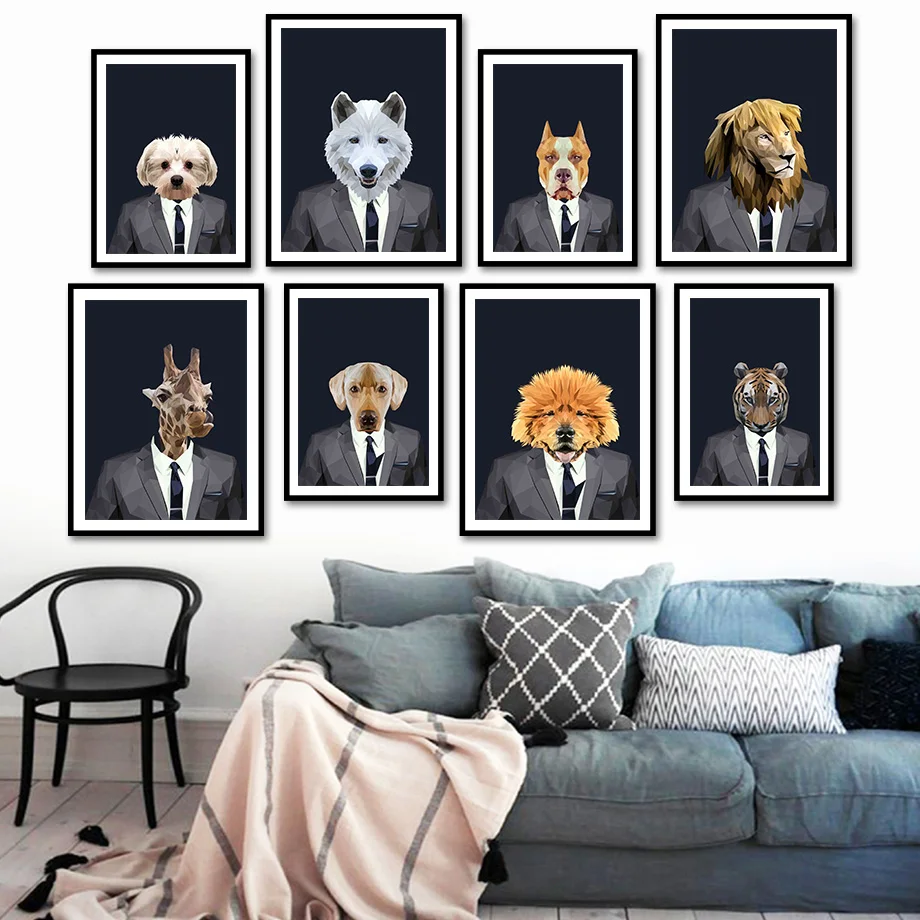 

Human Body Animal Head Wolf Lion Tiger Giraffe Wall Art Canvas Painting Nordic Posters And Prints Wall Pictures Kids Room Decor