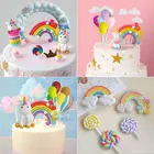 Миниатюрный Радужный Топпер для торта, единорог, товары для дня рождения, подарок, Радужный Топпер для торта, украшение для 1-й девушки на день рождения