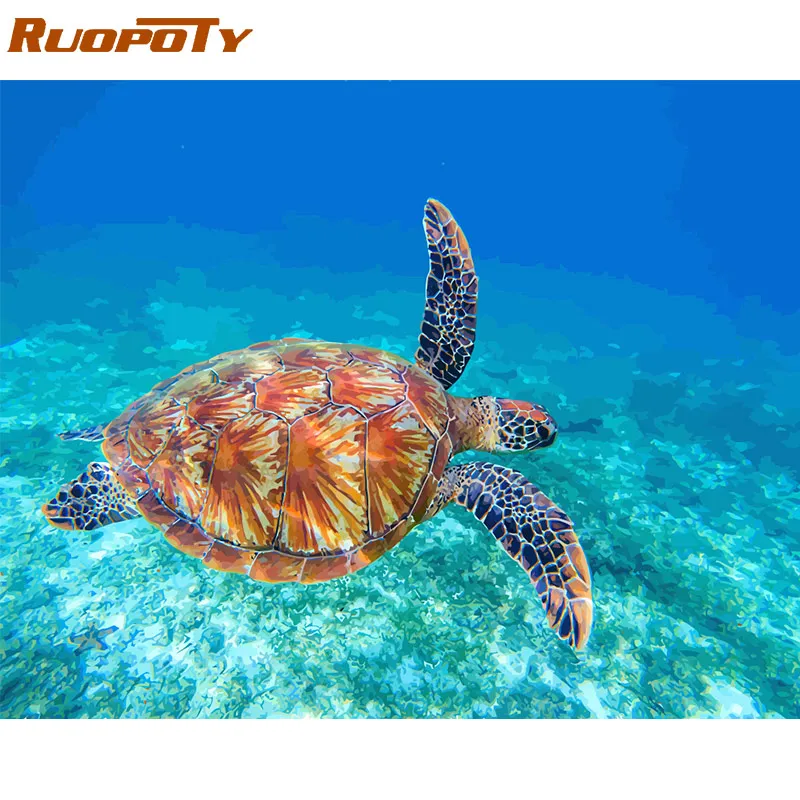 RUOPOTY рамка морская черепаха Сделай Сам краска по номерам каллиграфия краска акриловая краска по номерам набор домашний декор настенная художественная картина