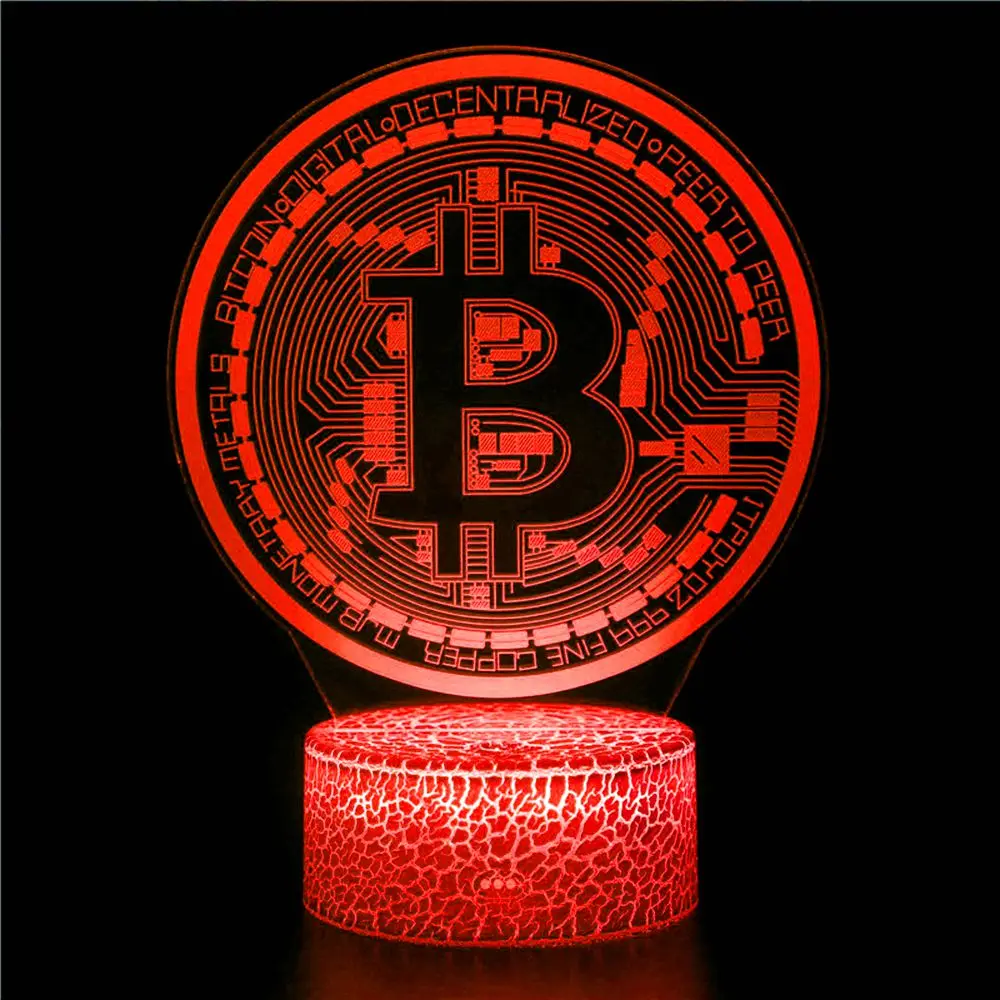 Светодиодный ночник акриловый для комнаты с биткоином декоративный Ночной