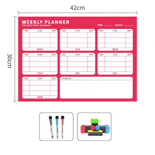 Rose Red Weekly plan Магнитная стираемая доска для сообщений, ежемесячный недельный планировщик, календарь, наклейка, классная доска, школьная стенка, бизнес-офис, календарь для совещаний - Цвет: Rose Red Weekly plan