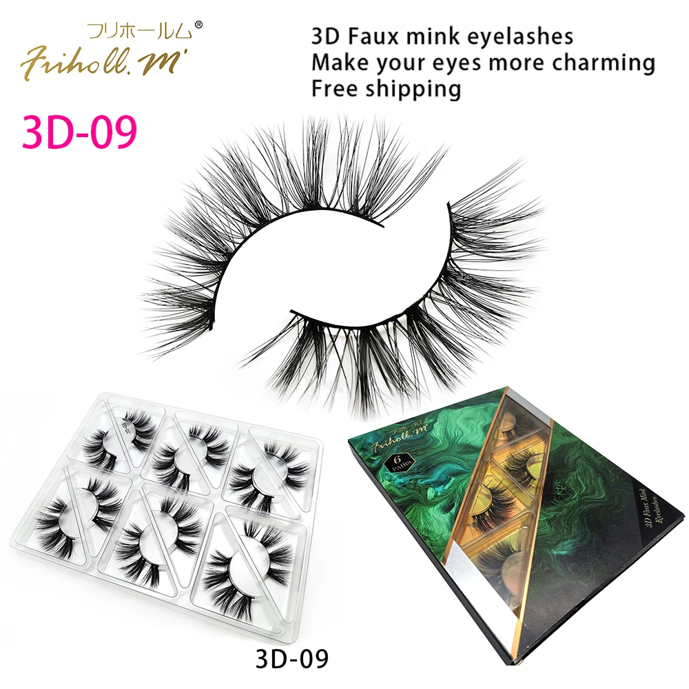 3D-09 Friholl. m шелковые ресницы, 6 пар, натуральные норковые 3d накладные ресницы для наращивания, личная этикетка, 3d синтетические шелковые ресницы - Цвет: 3D-09