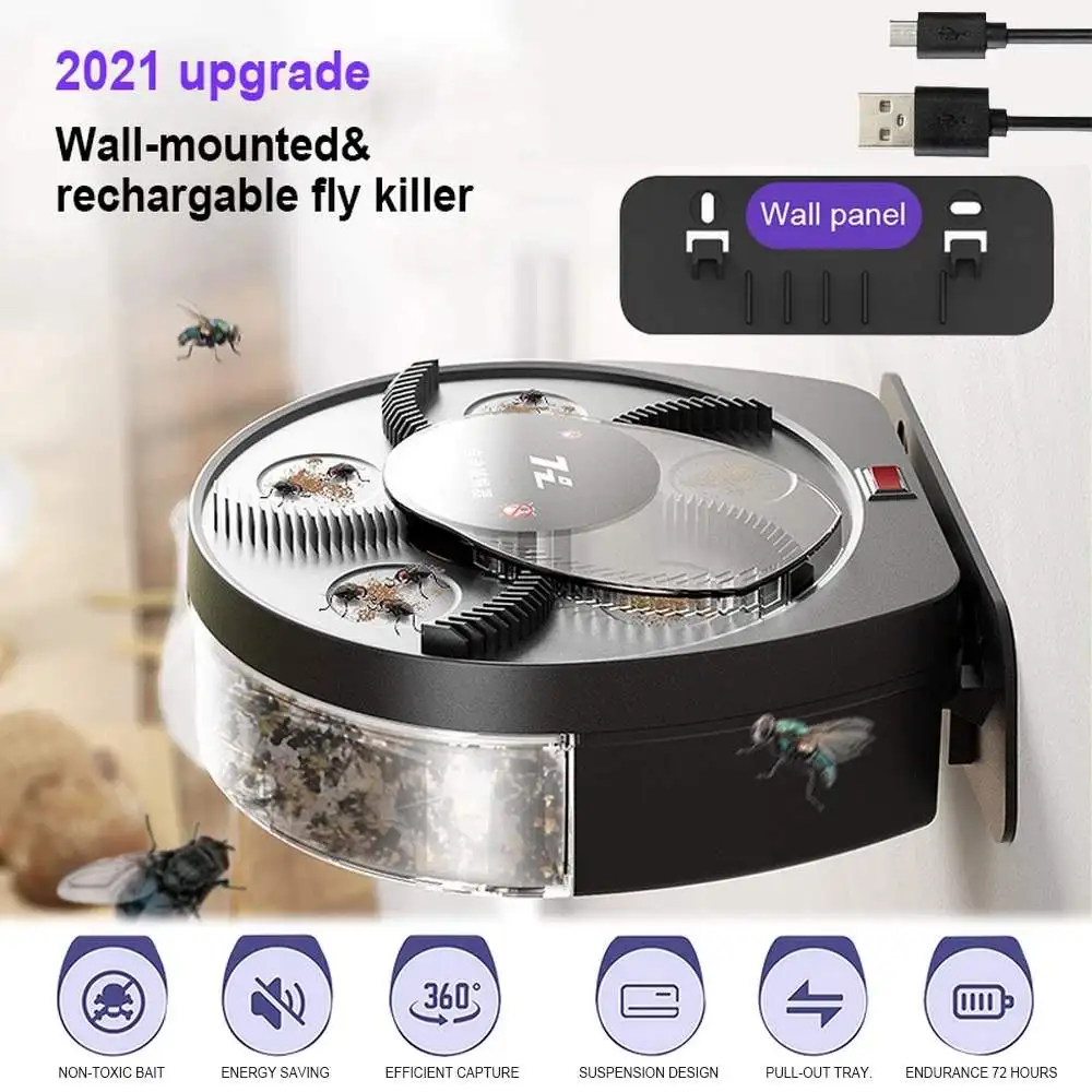 

New Upgrade Wall-mount Electric Fly Trap USB Automatic Flycatcher Anti Fly Killer Insect Pest Killer Control Catcher Catching